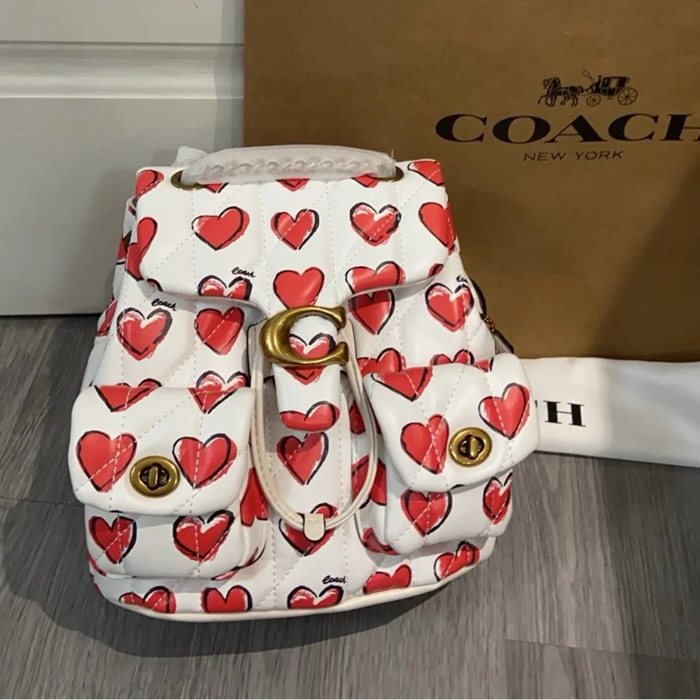 Coach White Leather Mini Bag with Red Heart Print